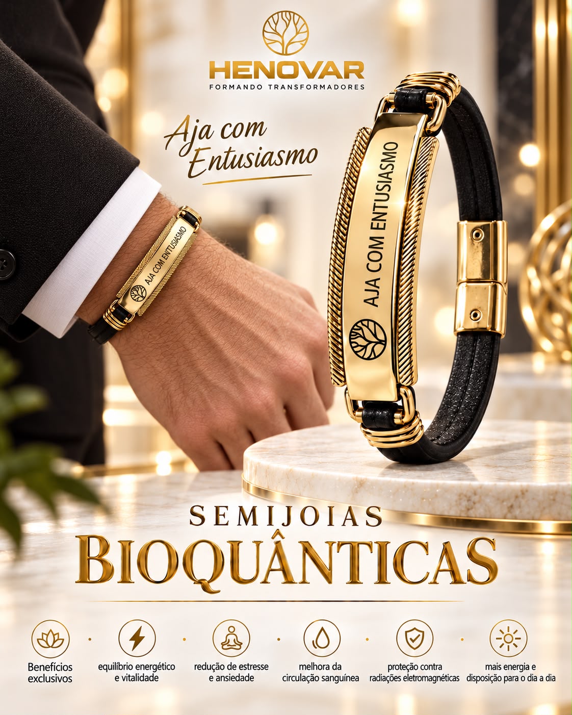 JÓIA BIOQUÂNTICA ZENITH PRETA COM DOURADO